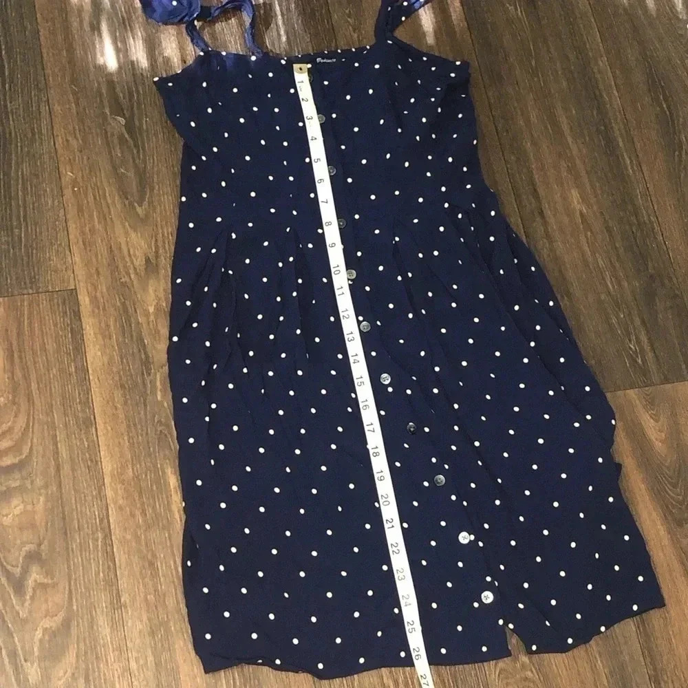 Madewell Boho Ruffle-strap Navy Polka Dot Button Down Sleeveless Sundres… - Picture 14 of 15